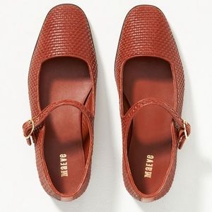 Anthropologie Maeve Woven leather Mary Jane flats in honey size 7 NWT